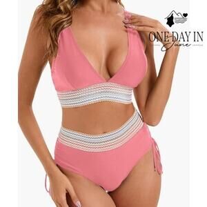 Blooming Jelly V Neck High Waist Bikini Swimsuit Size M